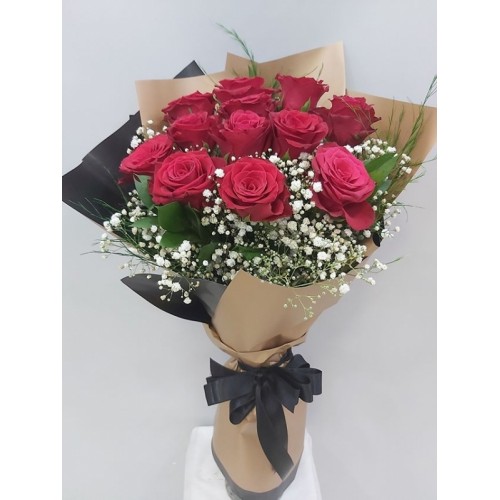 12 Rodos Kırmızı Gül Buketi