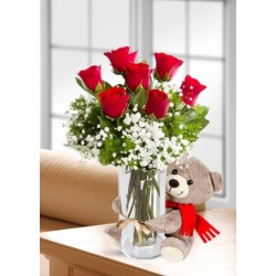 7 Kırmızı Gül ve Ayıcık