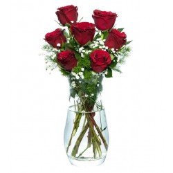 Paşabahçe Vazoda 7'li Kırmızı Gül