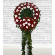 Ayaklı Kırmızı Beyaz Cenaze Çelenk